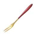 Forchetta da frutta in acciaio inox, elegante manico rosso e punte oro per dolci. - Forchettine da frutta rosse e oro