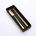 Stainless steel gold fork spoon and chopsticks set in black gift box for portable daily dining use. - High-End Gold Set / Gold