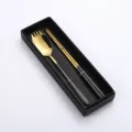 Stainless steel fork spoon chopsticks set gift box, portable Korean style cutlery in gold. - High-End Black Gold Set / Black & Gold