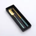 Stainless steel fork spoon chopsticks set with gift box, elegant blue and gold finish SKU. - High-End Dark Green Gold Set / Dark Green Gold