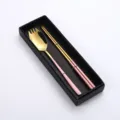 Stainless steel fork spoon and chopsticks set in gift box, portable pink and gold tableware. - High-End Pink Gold Set / Pink Gold