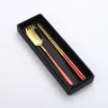 Portable stainless steel fork spoon and chopsticks tableware set in black gift box. - High-End Red Gold Set / Red and Gold