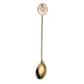 Gold long handle coffee spoon with cute pink heart pendant and love engraving for gifts. - Titanium Gold Heart Spoon