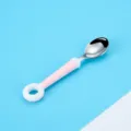 Cute baby stainless steel feeding spoon with pink dot silicone handle, safe and portable. - Donut Spoons / Pink
