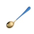 Stainless steel dessert spoon with gold bowl and blue handle for coffee, ice cream, kitchen use. - Blue Gold Spoon