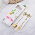Gold star stainless steel spoon and fork gift set for delicious dessert and coffee use. - Star Fork and Spoon Gift Box