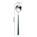 Stainless steel spoon with green handle, round soup spoon, 19.5cm long kitchen tableware. - Long Handle Round Spoon / Dark Green Silver
