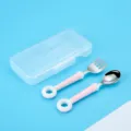 Cute stainless steel baby fork spoon set with portable transparent box for kids feeding - Donut Fork And Spoon Set / Pink
