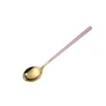 Korean style long handle round spoon with gold bowl and pink handle for kitchen and dessert. - Long Handle Round Spoon / Pink Gold