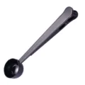 Black stainless steel coffee measuring spoon with bag sealing clip for kitchen baking use. - Black
