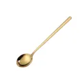 Gold long handle stainless steel spoon, Korean style round mixing dessert spoon SKU - Long Handle Round Spoon / Gold