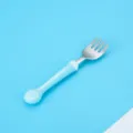 Cute baby stainless steel fork with blue silicone handle, portable cartoon children tableware. - Lollipop Fork / Blue