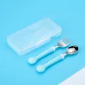 Stainless steel kids fork spoon set with portable case, cute lollipop handle blue. - Lollipop Fork And Spoon Set / Blue