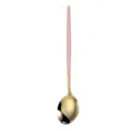 Pink handle stainless steel round spoon with gold finish, elegant European tableware. - Pink Gold