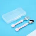 Cute lollipop kids fork spoon set with portable clear box, pink stainless steel baby tableware - Lollipop Fork And Spoon Set / Pink