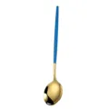 Modern gold stainless steel dinner spoon with blue handle, elegant European cutlery variant. - Blue and Gold