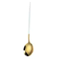 White handle gold spoon, modern stainless steel European style long handle round soup spoon. - Platinum