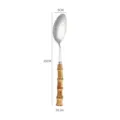 Stainless steel spoon with natural bamboo handle, 25cm length, elegant tableware. - 304 High-Grade Bamboo Handle Pointed Serving Spoon