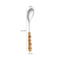 Stainless steel spoon with natural bamboo handle, durable dessert spoon, elegant cutlery set. - 304 High-Grade Bamboo Handle Round Serving Spoon