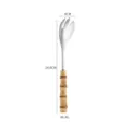 Stainless steel serving fork with bamboo handle, 24.8cm dessert fork table cutlery - 304 High-Grade Bamboo Handle Round Serving Fork