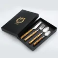 Stainless steel cutlery set with natural bamboo handles, premium gift box packaging, 4-piece. - 304 High-Grade Bamboo Handle Four-Piece Set
