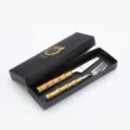 Stainless steel cutlery set with natural bamboo handle, knife and fork in black gift box - 304 High-Grade Bamboo Handle Knife and Fork Set