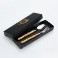Stainless steel cutlery set with unique bamboo handle, spoon and fork in black box. - 304 High-Grade Bamboo Handle Fork and Spoon Set