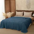 Cozy blue cotton gauze blanket detail, soft breathable texture for bedroom bed decor. - 110*110cm / Blue