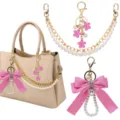 Parel dubbele ketting tas riem roze strik hangende bloem handtas accessoire elegante. - Stijl 18