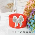 Silicone cup boot with rhinestone bow decoration for Stanley tumbler accessories detail - Red