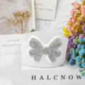 Silicone cup sleeve with rhinestone bow decoration, approx 7.5cm Stanley accessory cover. - White