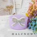 Silicone cup sleeve with sparkling rhinestone bow, protective boot accessory for tumbler. - Purple