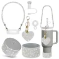 Bling rhinestone tumbler accessories set including handle strap, bottom boot, and heart charm. - Gray Rhinestone (Pic 8)