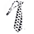 Close-up detail of the cute black and white cow print short clip-on necktie for kids. - Black and White Cow