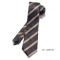 Detailed close-up view of a brown and beige striped polyester necktie, handmade texture. - Brown Champagne Stripe Style