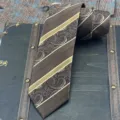 Vintage paisley striped necktie for men, high-density jacquard brown tie for business formal wear. - Handmade Long Tie / 145x8cm