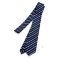 Close-up detail of the classic navy blue striped tie showing fabric texture and neat stitching. - Navy Blue Yellow Striped Pre-tied Long (45x7cm)