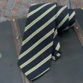 Classic black striped necktie for men, elegant diagonal gold stripes, premium woven silk tie. - Hand-Tied Necktie / 145x8cm
