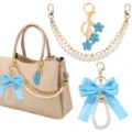 Elegante parelketting en blauwe strik handtas hanger, schattige bloem sleutelhanger voor tassen. - Stijl 9