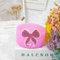 Pink silicone cup boot with sparkly rhinestone bow, protective sleeve for 7.5cm tumblers - Pink