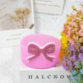 Pink glitter silicone cup sleeve with rhinestone bow, cute Stanley cup accessory. - Pink