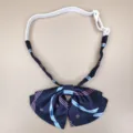 Dark blue JK uniform bow tie with stripes and crown embroidery, adjustable elastic strap. - Semi-circular Collar Flower