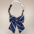 JK uniform bow tie with navy blue, pink and light blue stripes, crown print, adjustable strap. - Pointed Bowknot