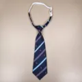 Student uniform tie with diagonal stripes and crown motifs, adjustable elastic strap. - Pre-tied 27cm Necktie