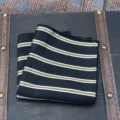 Men's black gold striped pocket square detail view stylish handkerchief fashion accessory - Pocket Square / 22x22cm