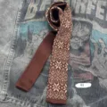 Vintage brown Fair Isle knit tie, retro winter patterned necktie for men and women. - 01 Brown Snowflake