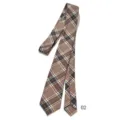Detail view of a retro brown plaid necktie, American college style accessory for daily wear. - Camel Offset Plaid 145*6cm