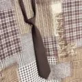 Brown solid small necktie detail view, vintage pre-tied design for daily stylish outfits. - Dark Brown