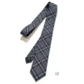 Classic grey plaid necktie for men, stylish business casual tie accessory for shirts. - Dark Gray Blue White Offset Plaid 145*7cm
