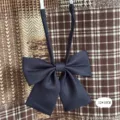 Navy blue matte polyester pre-tied bow tie product detail shot for kids school uniform shirts. - No. 04 Bow Tie / 12x10cm / Navy Blue